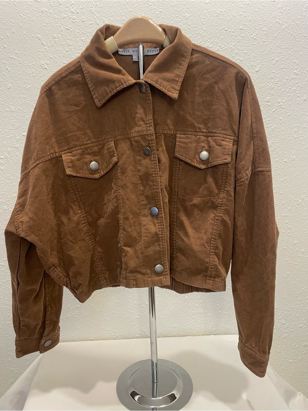 HYFVE Cropped Corduroy Jacket in Brown